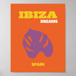 Ibiza, Spain, Travel Art, Retro Art, Orange Poster