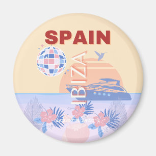 Ibiza, Spain, Travel Art, Retro Art, Pastel Magnet
