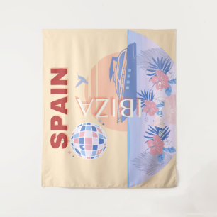 Ibiza, Spain, Travel Art, Retro Art, Pastel Tapestry