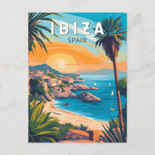 Ibiza Spain Travel Art Vintage Postcard