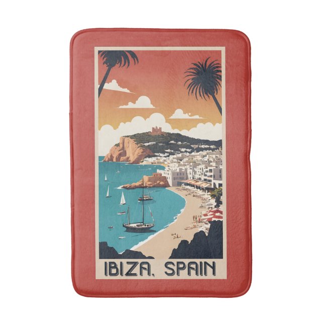 Ibiza, Spain Travel Poster Bath Mat (Front Vertical)