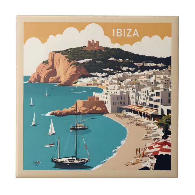 Ibiza, Spain Travel Poster Ceramic Tile (Front)