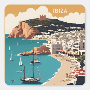 Ibiza, Spain Travel Poster Square Sticker