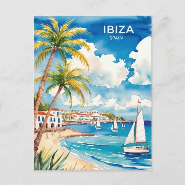 Ibiza Spain Travel watercolor art Postcard (Front)