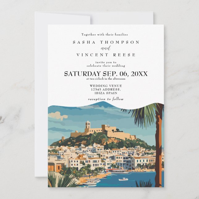 Ibiza Spain Wedding Invitation Retro (Front)