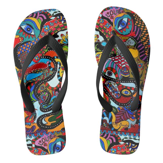 Ibiza Style Adult Flower-Art Thongs (Footbed)
