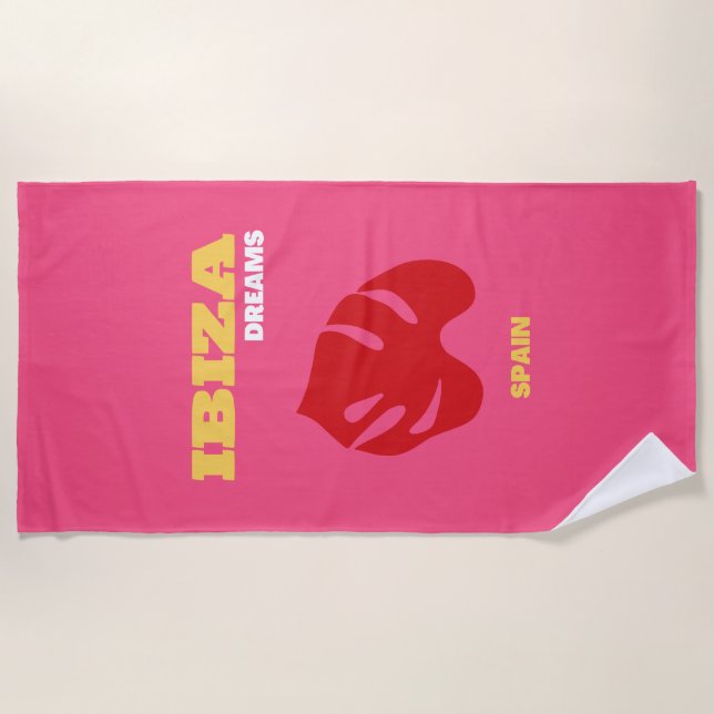 Ibiza, Travel Art, Preppy, Preppy Art, Pink Beach Towel (Front)