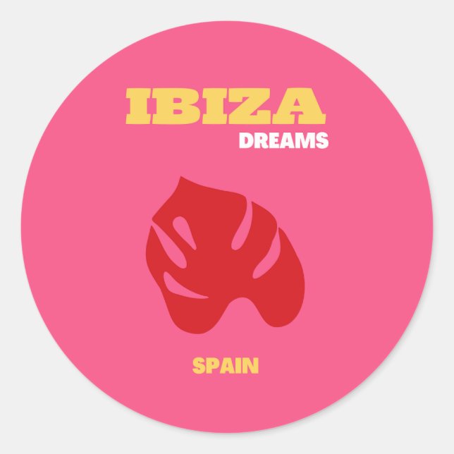 Ibiza, Travel Art, Preppy, Preppy Art, Pink Classic Round Sticker (Front)