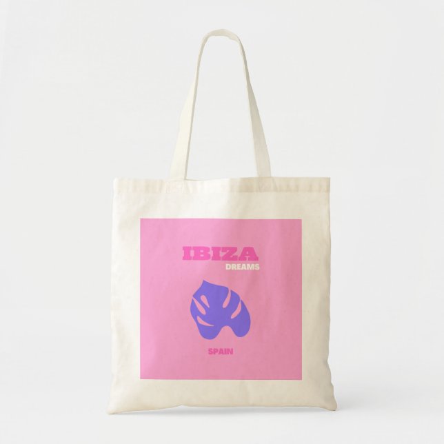 Ibiza, Travel Art, Preppy, Preppy Room, Pink Tote Bag (Front)