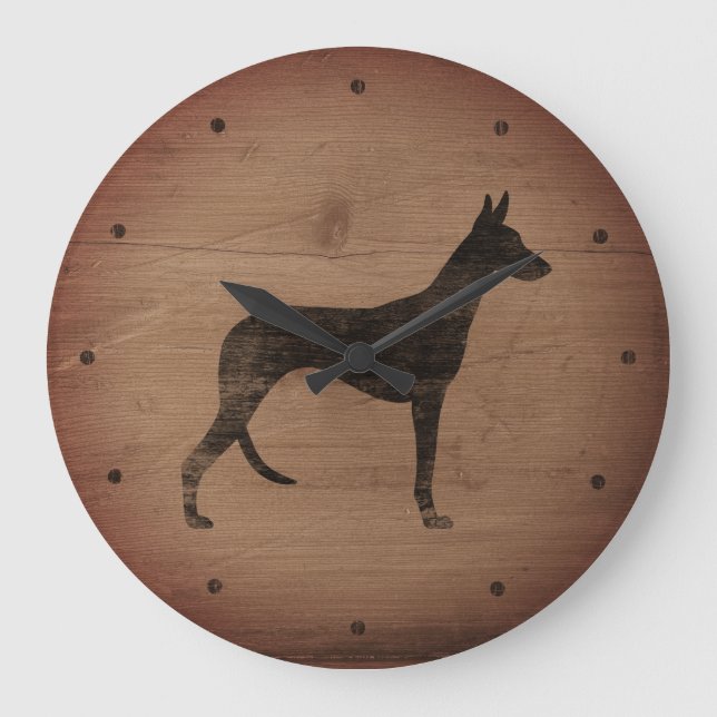 Ibizan Hound Silhouette Rustic Style Large Clock (Front)