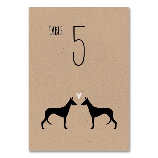 Ibizan Hound Silhouettes Wedding Table Card (Front)