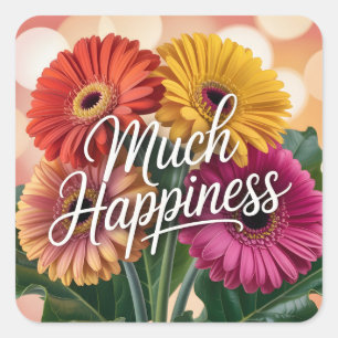 ibrant Gerbera Daisy Bouquet with "Much Happiness" Square Sticker