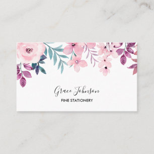 ibrant Navy and Burgundy Floral Watercolor Design Business Card