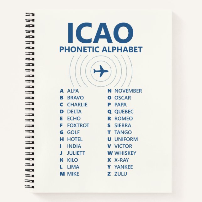 ICAO Spelling NATO Phonetic Alphabet – Pilot Notebook (Front)