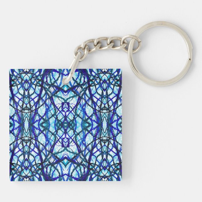 Icarus Blue Abstract Alcohol Ink Art Key Ring (Back)