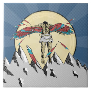 Icarus retro poster ceramic tile
