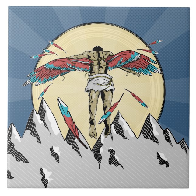 Icarus retro poster ceramic tile (Front)