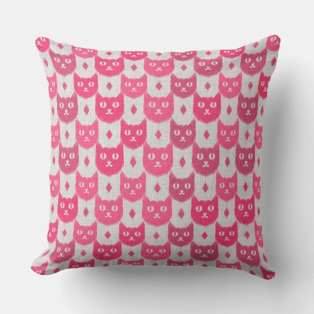 Icat ikat pink pattern cushion (Front)
