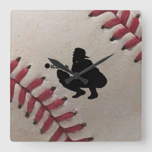 iCatch Player Silhouette On Baseball Background Square Wall Clock