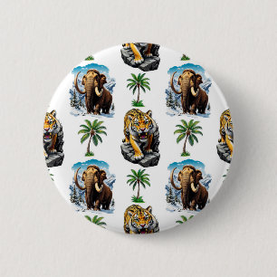 Ice Age Mammoth Sabertooth Tiger Pattern Design 6 Cm Round Badge