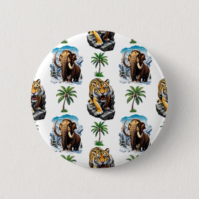 Ice Age Mammoth Sabertooth Tiger Pattern Design  6 Cm Round Badge (Front)
