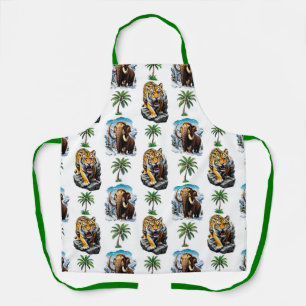 Ice Age Mammoth Sabertooth Tiger Pattern Design Apron