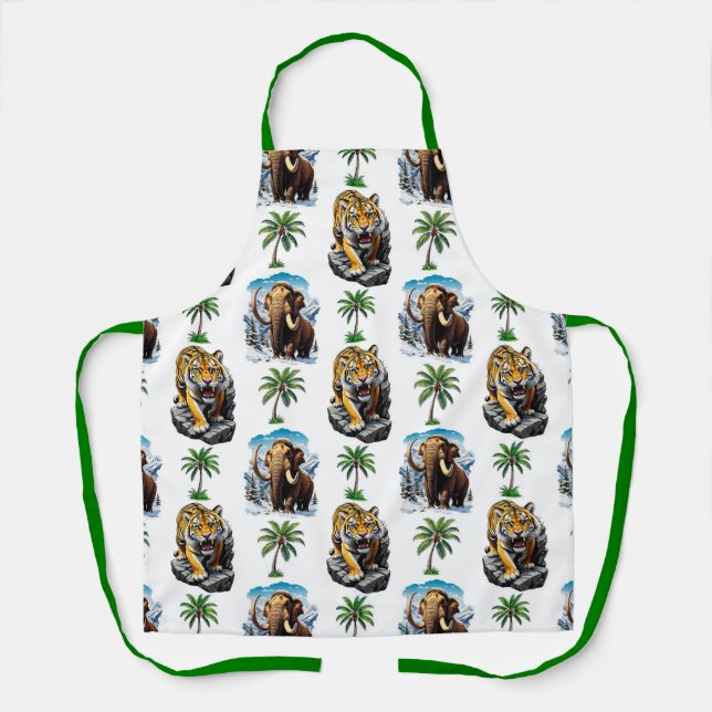 Ice Age Mammoth Sabertooth Tiger Pattern Design  Apron (Front)