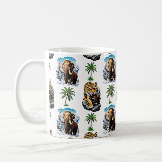 Ice Age Mammoth Sabertooth Tiger Pattern Design  Coffee Mug (Left)