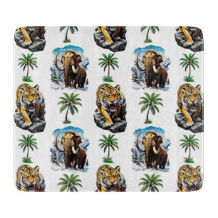 Ice Age Mammoth Sabertooth Tiger Pattern Design Cutting Board