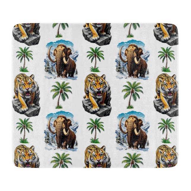 Ice Age Mammoth Sabertooth Tiger Pattern Design  Cutting Board (Front)