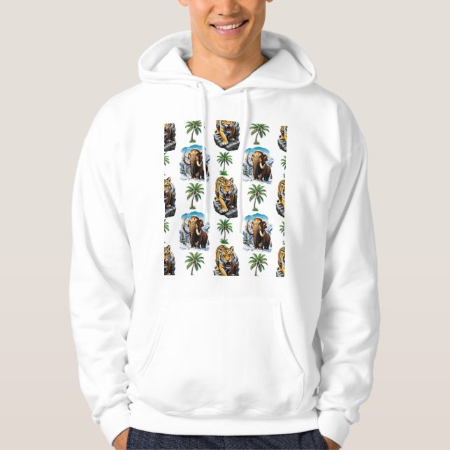Ice Age Mammoth Sabertooth Tiger Pattern Design  Hoodie (Front)