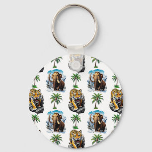 Ice Age Mammoth Sabertooth Tiger Pattern Design Key Ring