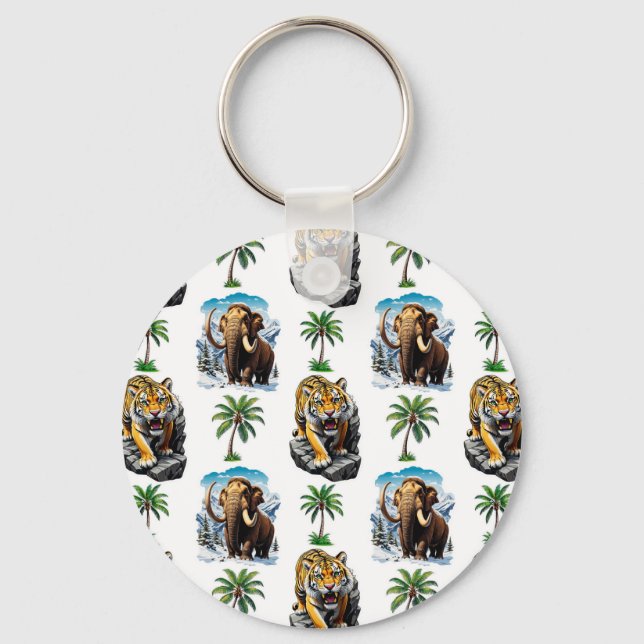 Ice Age Mammoth Sabertooth Tiger Pattern Design  Key Ring (Front)