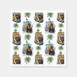 Ice Age Mammoth Sabertooth Tiger Pattern Design Napkin