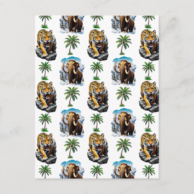 Ice Age Mammoth Sabertooth Tiger Pattern Design  Postcard (Front)