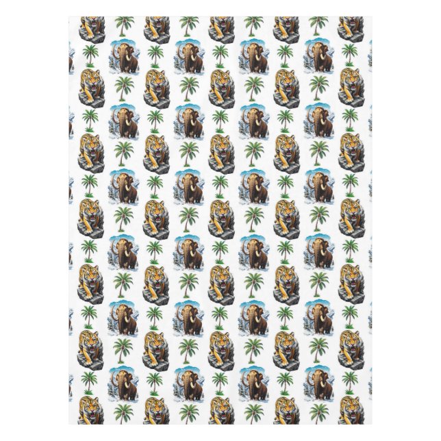 Ice Age Mammoth Sabertooth Tiger Pattern Design  Tablecloth (Front)
