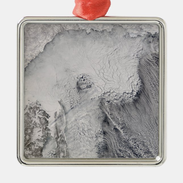 Ice and cloud streets in the Sea of Okhotsk Metal Ornament (Front)