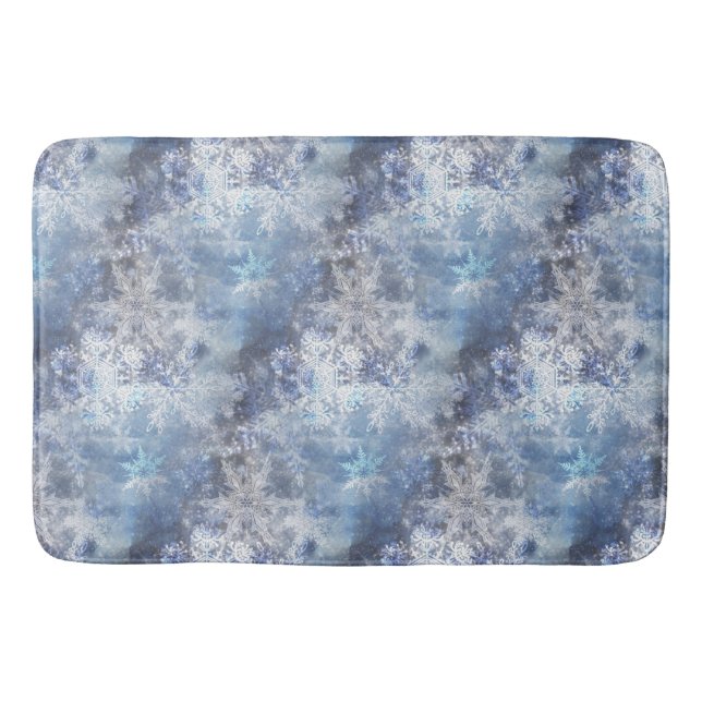 Ice and Snow Textured Blue Christmas Pattern Bath Mat (Front)