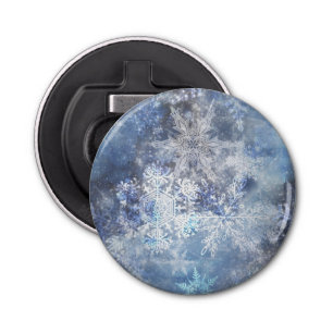 Ice and Snow Textured Blue Christmas Pattern Bottle Opener