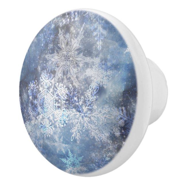 Ice and Snow Textured Blue Christmas Pattern Ceramic Knob (Right)