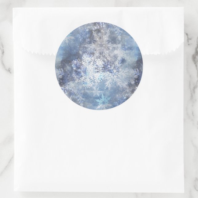 Ice and Snow Textured Blue Christmas Pattern Classic Round Sticker (Bag)