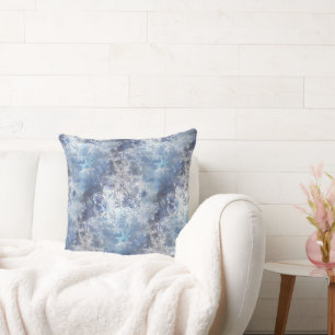 Ice and Snow Textured Blue Christmas Pattern Cushion