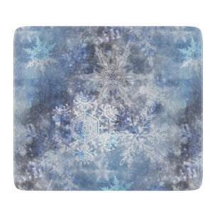 Ice and Snow Textured Blue Christmas Pattern Cutting Board