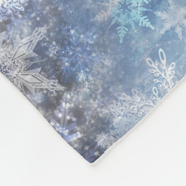 Ice and Snow Textured Blue Christmas Pattern Fleece Blanket (Corner)