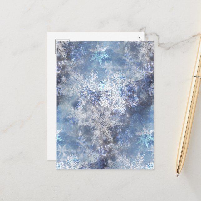 Ice and Snow Textured Blue Christmas Pattern Holiday Postcard (Front/Back In Situ)