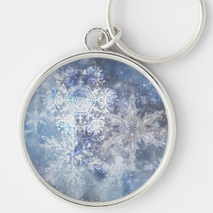 Ice and Snow Textured Blue Christmas Pattern Key Ring