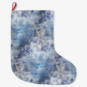 Ice and Snow Textured Blue Christmas Pattern Large Christmas Stocking