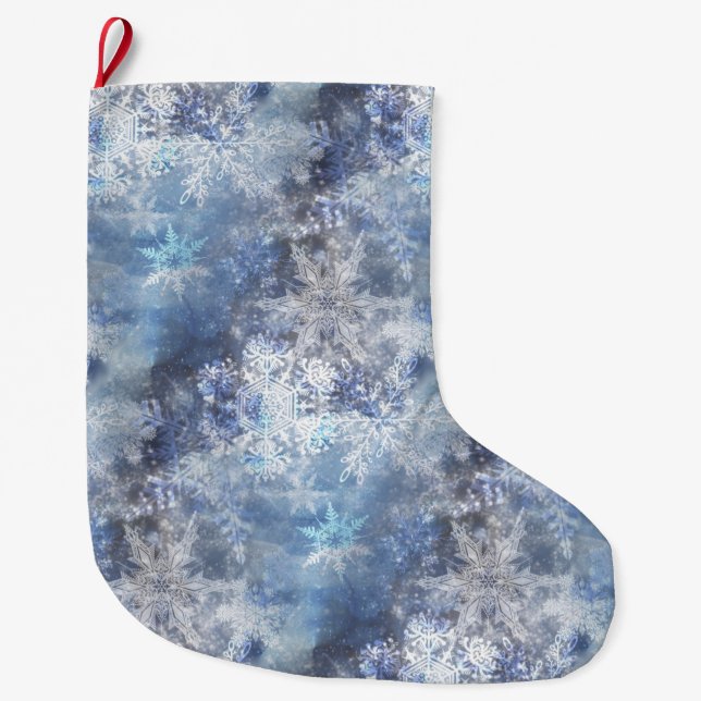 Ice and Snow Textured Blue Christmas Pattern Large Christmas Stocking (Front)