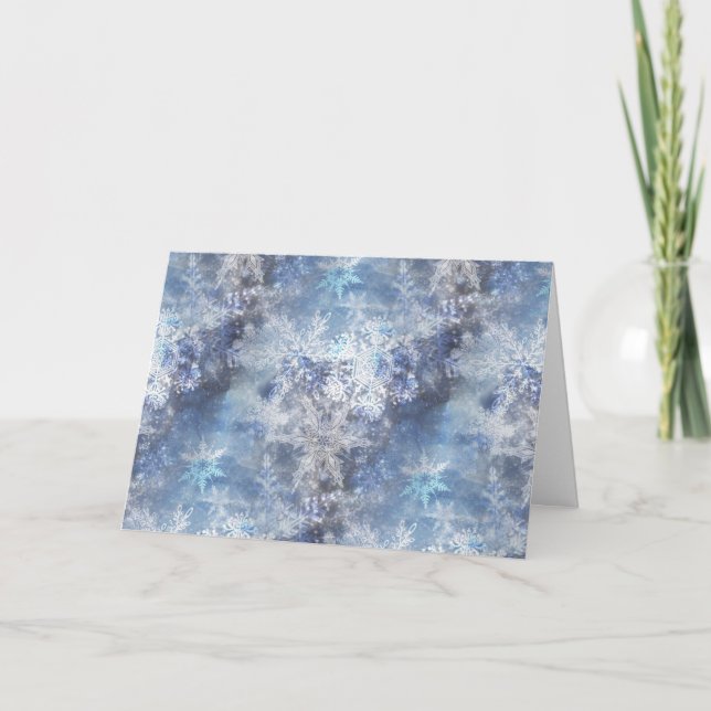 Ice and Snow Textured Blue Christmas Pattern Thank You Card (Front)