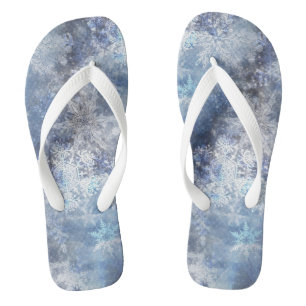 Ice and Snow Textured Blue Christmas Pattern Thongs